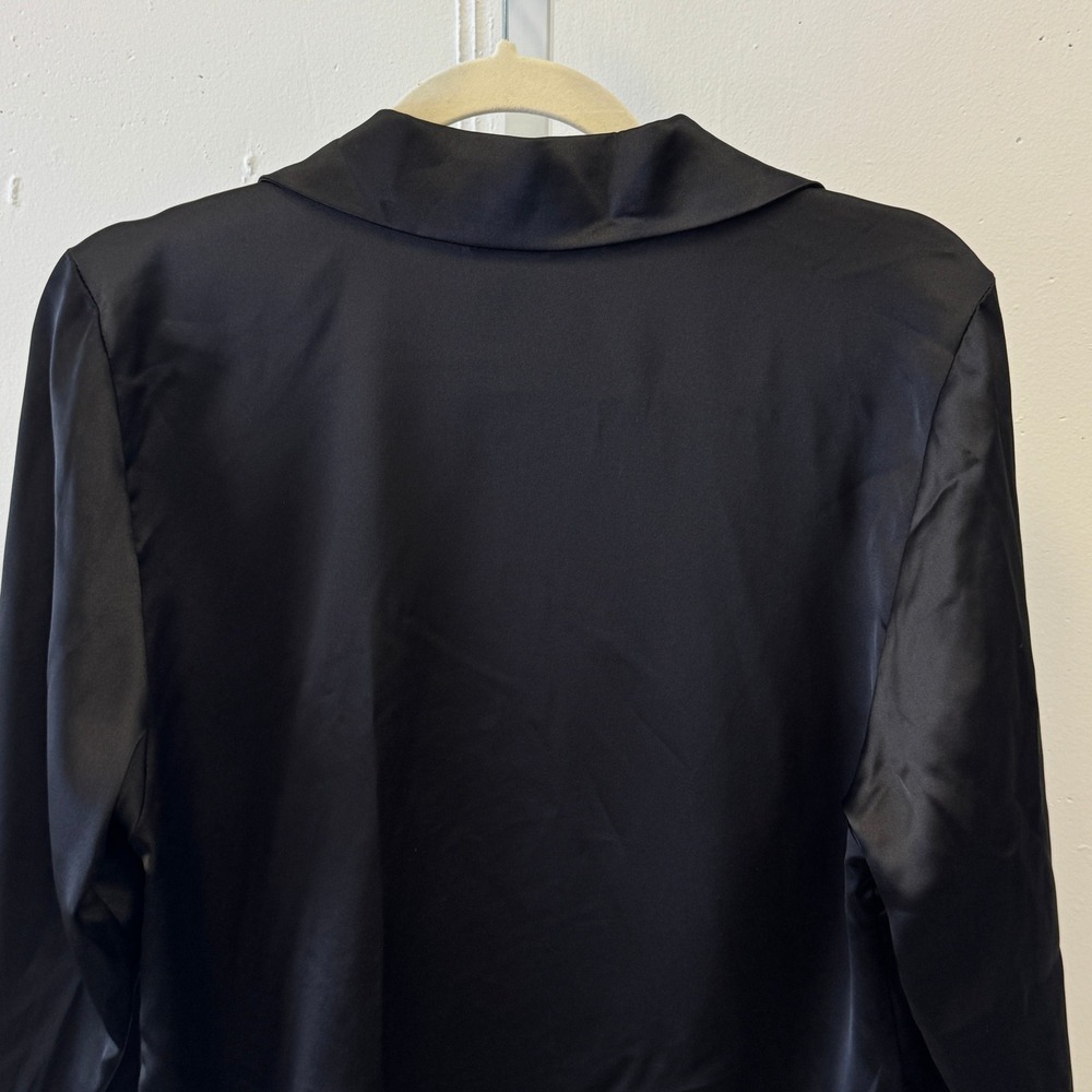 Juicy Couture Black Satin Feather Trim Pajama Top Rhinestone JC Logo Mens Small - Picture 6 of 12